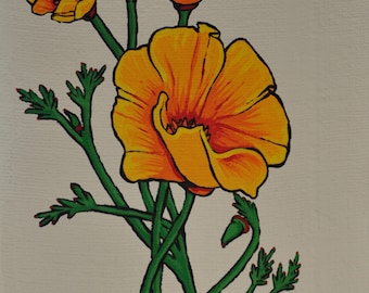 California Poppy - Poppies - Flower - Floral - Acrylic Painting - Poster Print