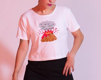 NEW embroidered volcano bamboo cropped t-shirt