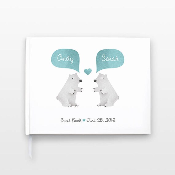 POLAR BEAR Wedding Guest Book, Landscape Wedding Guestbook, Animal Wedding Book, Horizontal Hardcover Personalized Notebook, Couple Journal