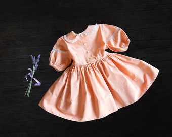 Vintage Baby Girl Peach Dress - c 1960s - Kate Greenway Frock