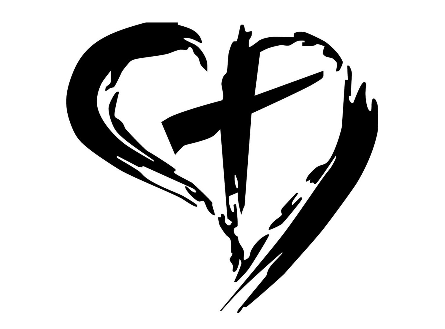 Christian Cross Inside Heart Decal. Cross with Around it