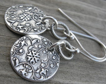 Sterling Silver Tendril Vine Coin Earrings PMC