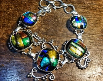 Dichroic Glass Bracelet Sterling Silver Gemstone