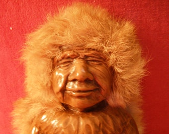 Vintage Kiani Nuni Carved Doll Alaskan Inuit Culture Figure Holding Fish