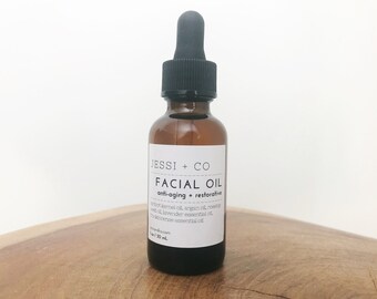 Anti-Aging + Restorative Facial Oil (1 oz) - lavender, frankincense, apricot kernel oil, rosehip oil, argan oil, face oil, face serum