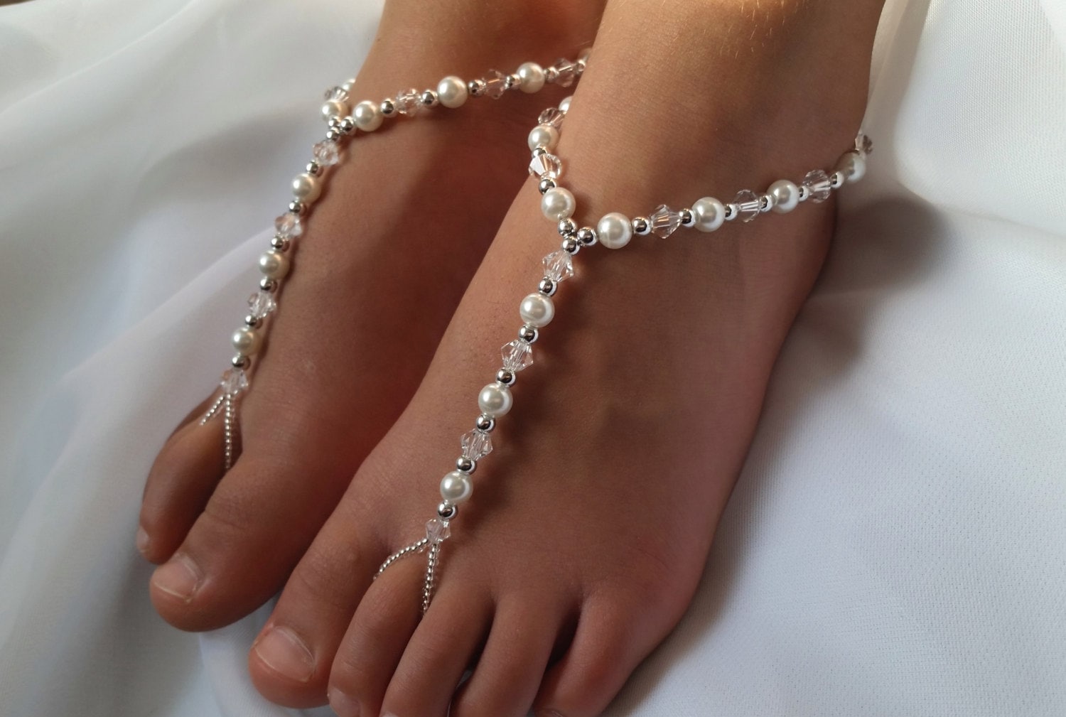 Baby Toddler Kids Crystal & Pearl Foot Jewelry Flower Girl