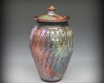 Raku Textured Urn or Lidded Vase