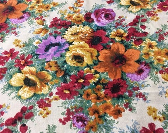Fabric by the yard vintage woven cotton fabric 1970's piece 40 by 54 inches floral print in bright colors retro fabric
