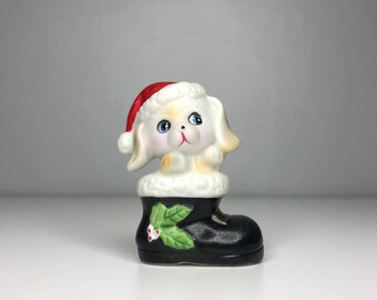 vintage Homeco ceramic Christmas dog in a boot