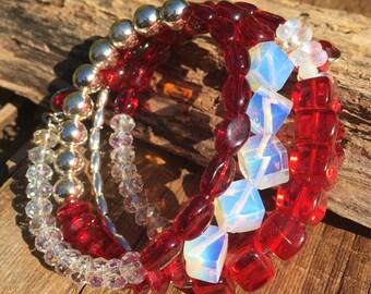 ON SALE, Imported red glass and crystal bracelet, Valentine's Day gift, red jewelry, gift for her, red crystal bracelet, gift for her