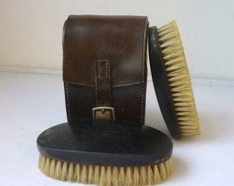 Wooden Clothes Brush in Leather Case Real ebony Antique Set