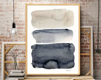 Grey and black minimalist watercolor painting. Minimalist contemporary watercolour artwork. Modern minimalist art print. Abstract giclee art