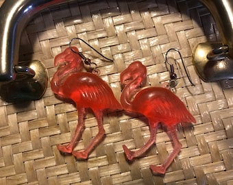 vintage 90's rubber flamingo earrings
