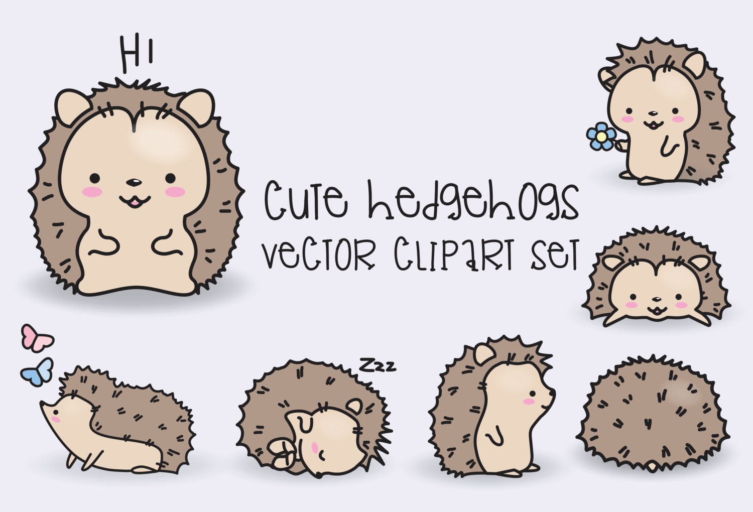 Premium Vector Clipart Kawaii Hedgehogs Cute Hedgehogs