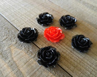 Flower Cabochons Resin Flowers Flower Flat Backs Resin Cabochons Flat Back Flowers Rose Cabochons 18mm Cabochons 18mm Red Black Flowers 6pcs