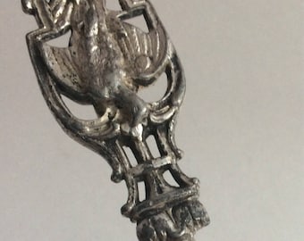 Antique brass letter opener. Ornate brass letter ooener. Office supplies. Decorative letter opener. Dove and olive leaves letter opener.