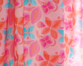 Bright pink and turquoise tropical flower fabric / hand painted watercolour design / silky soft fabric / dressmaking & soft furnishing