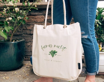 Reusable Grocery Bag Farmers Market, Zero Waste, Eco Friendly Produce Bags, Organic, Canvas Tote, Canvas Bag, Farmhouse Decor Organic Herbs
