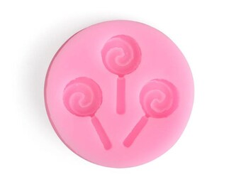 Lollipops with Swirls - Flexible Silicone 3-Cavity Mold for Polymer Clay, Food, Candy, Fondant, Soaps, etc.