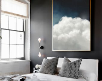 Wall Art, Cloud Painting, Ready to Hang Canvas, Abstract Art, Large Abstract Painting, Blue and White Cloudscape Art by CORINNE MELANIE ART