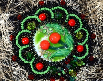 Bead embroidered brooch