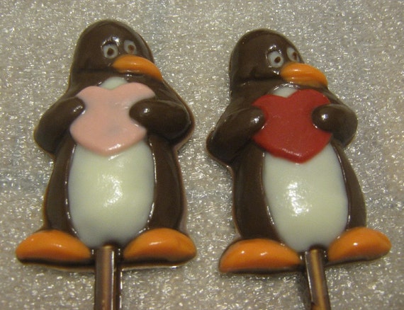 Penguin love valentine heart lollipop party favor 12 pieces