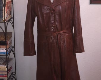 Vintage Leather Belted Trench Coat