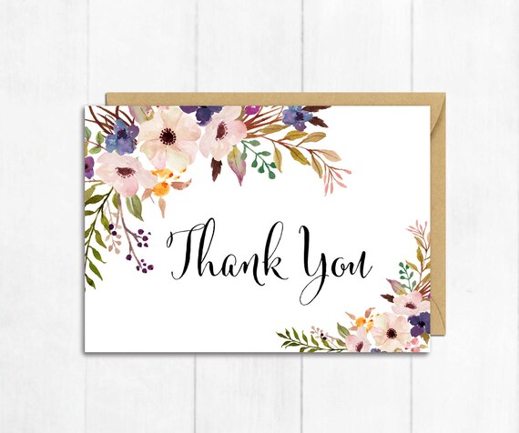 Blue Boho Thank You Card Blue Floral Thank You Card Boho