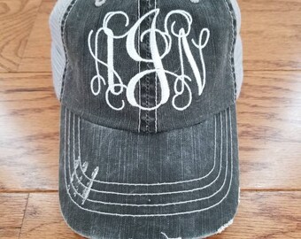Womens monogram hat, monogram hat, cap, hat, trucker hat, distressed hat,