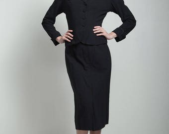 vintage 50s 1950s skirt suit black pleated Julius Garfinckel SMALL S