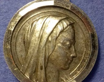 Antique French Religious miraculous Medal Virgin Mary / Lourdes Antique Pendant Old Charm