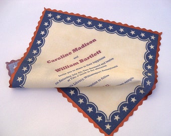 Americana wedding invitation, invitation on a handkerchief, 4th of July wedding, patriotic wedding, rustic country wedding, set of 25