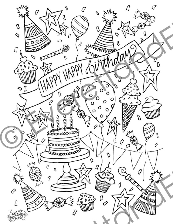 Digital Download Happy Happy Birthday Coloring