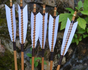 Arrows, wood archery arrows, set of 6 medieval style self nocked arrows
