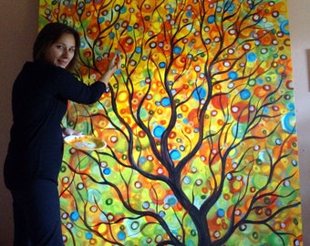 Huge Canvas Painting FALL RAINDROPS 84x60 Upscale Landscape Artwork by Luiza Vizoli other dimensions available