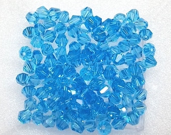 4mm Aquamarine Chinese Crystal Bicone Beads (50)
