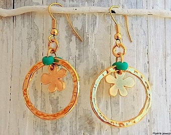 Golden Flower Earrings, Flower Drop Earrings, Flower Dangle Earrings, Small Golden Earrings, Statement Earrings, Gold Flower Jewelry