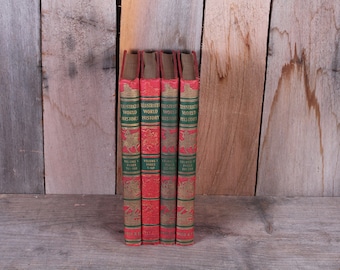 1942 Set of 4 Illustrated World History Red Bound Resource Reference Book Set Volumes