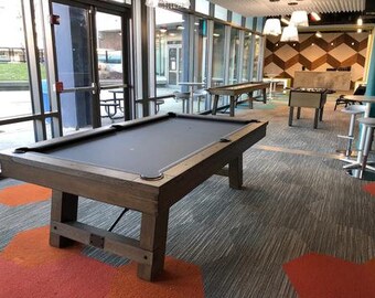 Weathered Pool Table-Rustic Oak Wood-Rustic Trestle Pool Table-Gaming Tables-Game Room Furniture-Rustic Home Bar Furniture-Office Furniture