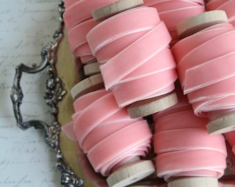 1/2" Blush Velvet Ribbon, Wide Pink Velvet Ribbon, 1/2" Velvet Ribbon, Velvet Ribbon Spool, 3 yards, Floral Ribbon