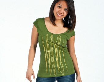 Medium - Graphic tee for women, womans tops tshirts, womens tees, tops & tees, olive green tshirt, strings design