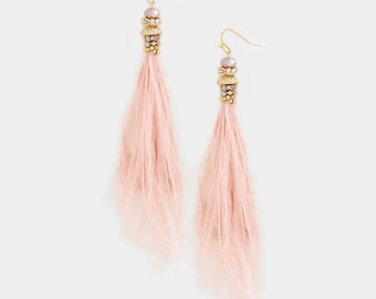 Pink Long Feather Earrings