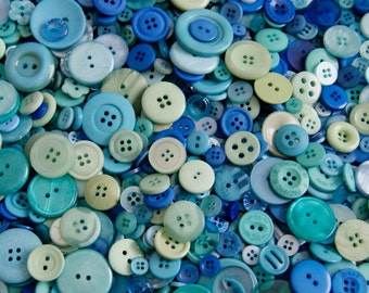 50 Blues, Teal Green mix Buttons, OCEAN WAVE Mix Assorted Size Mix Grab Bag Crafting Jewelry Collect (1621)