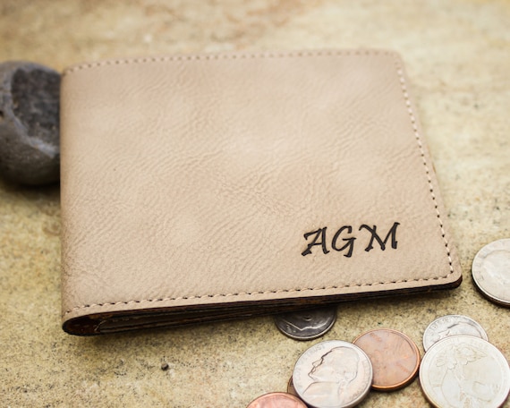Custom Engraved Vegan Leather Wallet Personalized Men&#39;s