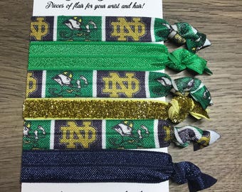 Notre Dame Fighting Irish Blue Green Gold Inspired Football Hair Ties Hair Elastics 5/8 Inch FOE Bracelet