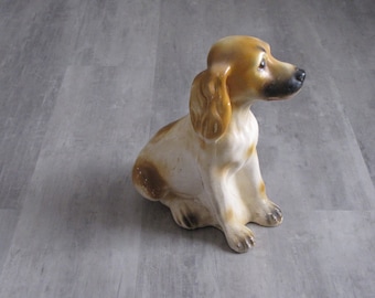 Vintage Brown and White Chippy Dog Figurine Lawn Ornament