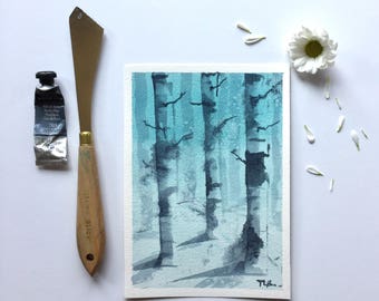 Birch trees in blue 5x7