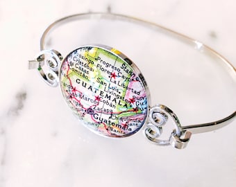 Guatemala Map Bangle Bracelet - Custom Map Jewelry - Central America - Great Gift
