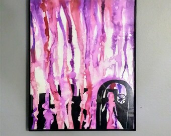 Watercolor Painting: purple and Red Silhouette