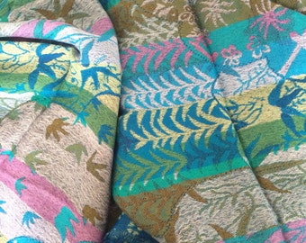 Cosy merino wool shawl in rainbow color flower design